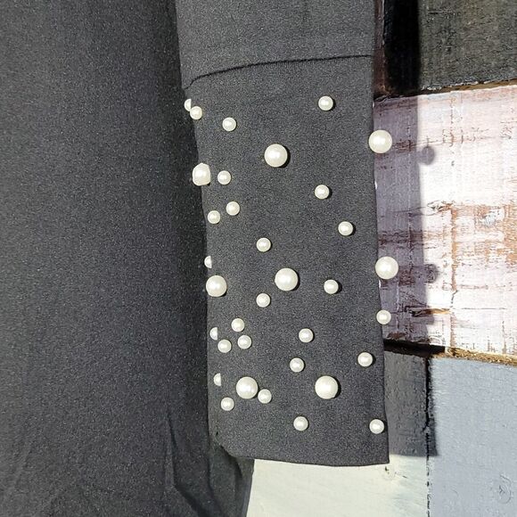Black Bodycon Keyhole Pearl Accent Chocker Dress Size S - Picture 3 of 13